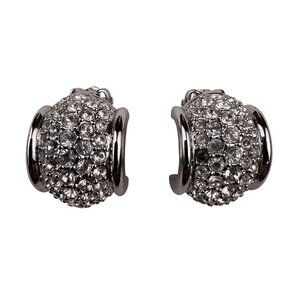 Swarovski Womens Silver Tone Crystal Pave Clip-On Earrings Polished Vintage Styl